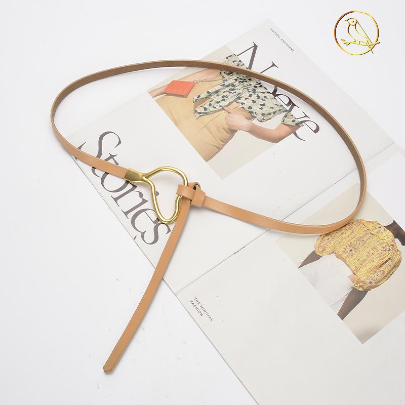 Женский кожаный ремень с узлом и украшением из классической рубашки, простой тонкий пояс из натуральной воловьей кожи, модный