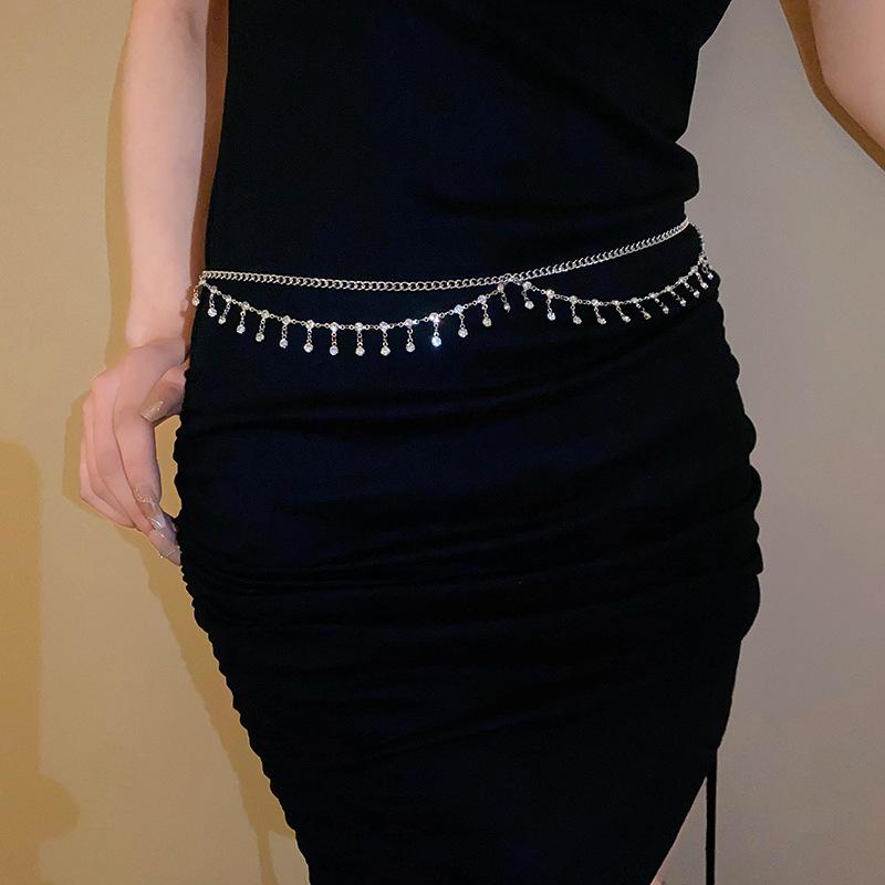 Mei Mary Diamond-encrusted ins cool style tassel double-layer waist chain niche styleaccessible luxuryelegant waist accessories