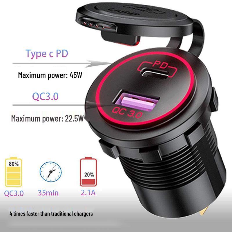 Type C & QC3.0 Charger for Motorcycles, Boats, & Cars