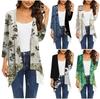 Women's Print Irregular Three-quarter Sleeve Cardigan With Pocket Jacket