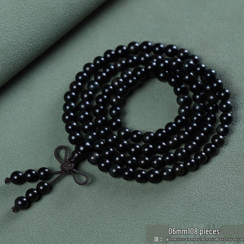 Men's Agarwood Bodhisattva Chess Bracelet: 108 Wooden Prayer Beads, Single Strand 2.0 Design with Small Holes.