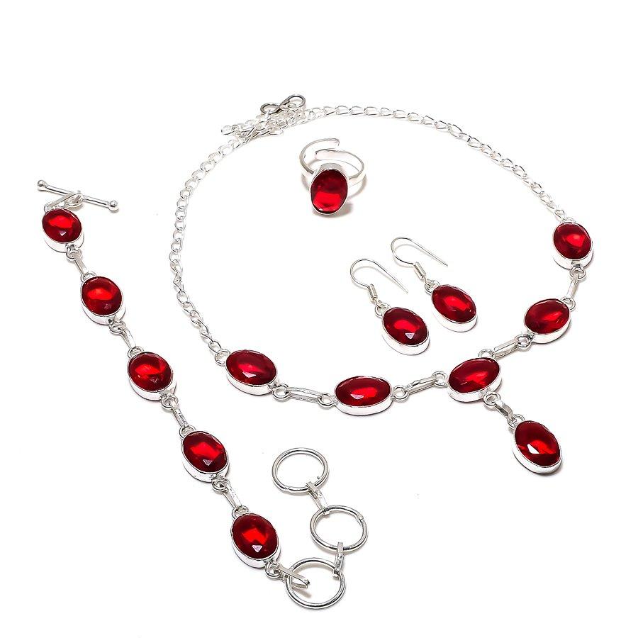 Mozambique Garnet Oval Shape Gemstone Jewelry Set Necklace Bracelet Ring Earring