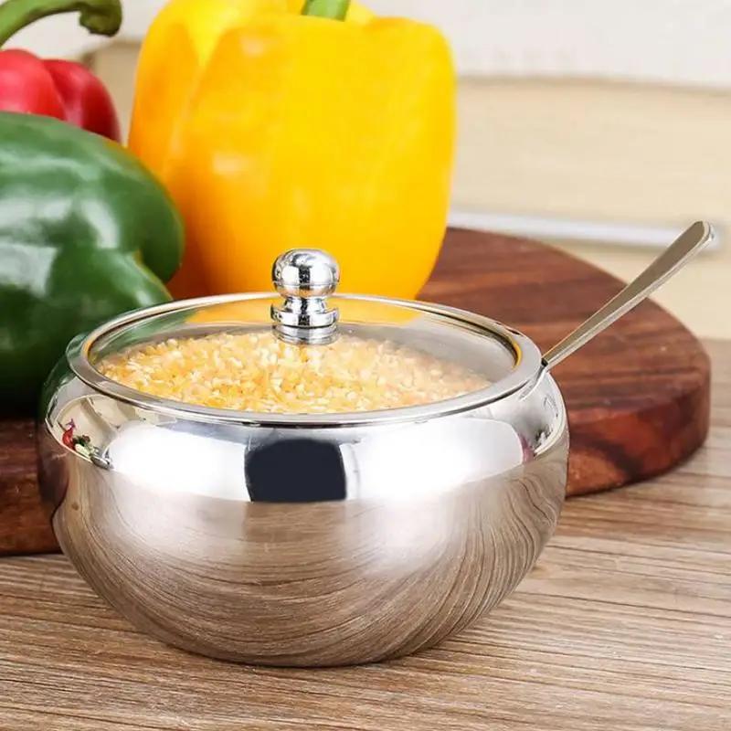 Бытовой Утолщенный Бак Кофейная Банка Варенья Крышка Солонка Миска Сахарница Кухонный Инструмент для Готовки Хорошее Качество Нержавеющая Сталь Контейнер для Специй
