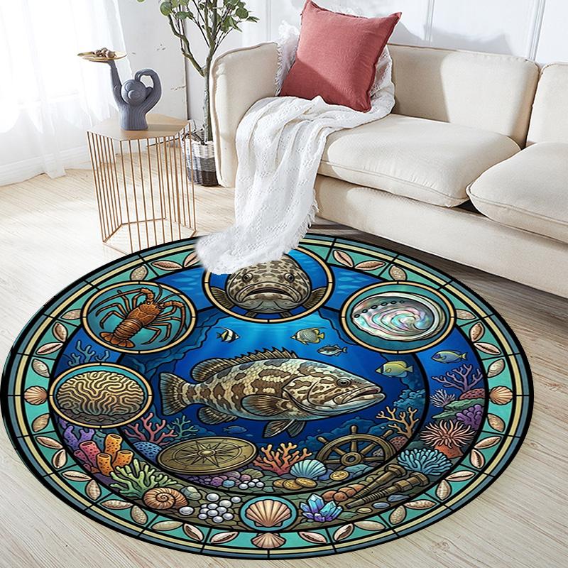 Marine Life Glass Round Area Rug Under Office Chairs Bedroom Living Room Home Decor