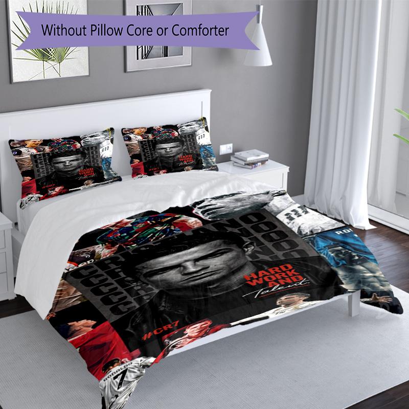 Ronaldo's Powerful Football Legend Bedding Set, Breathable Duvet Cover with Pillowcases, Soft Bed Linen for Bedroom Home Decoration, Perfect Festival