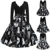 Женские повседневные модные винтажные платья с v-образным вырезом и длинным рукавом на Хэллоуин с принтом