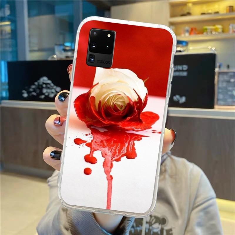 Чехол для телефона с цветком красной розы для Samsung Galaxy S10 S21 S22 Plus Ultra A91 A51 A21S A12 Прозрачная накладка для телефона