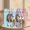 1PC Standing Horse Animal Print 750ml Color Plastic Sports Water Bottle Leakproof Flip Straw Lid Suitable for Sports Office Home Use