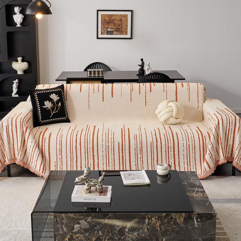 Полотенце для дивана из шенилла, полосатый диван, полотенце с кисточками, универсальный чехол, тканевое полотенце для дивана, одеяла для пикника и кемпинга