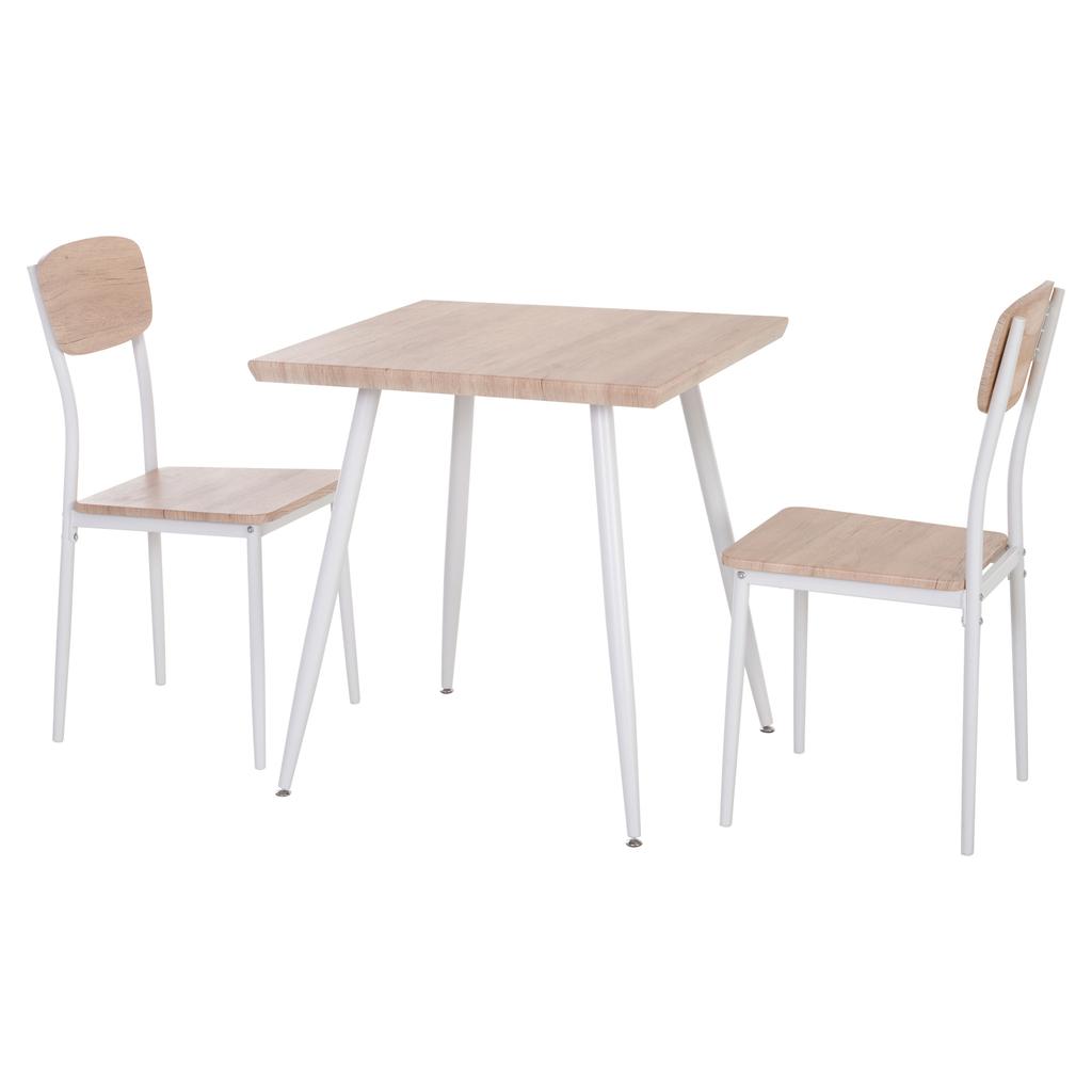 3-piece Dining Set Dining Table with 2 Chairs Dining Room Group with Metal Frame Seating Group for Dining Room, Kitchen Natural+White