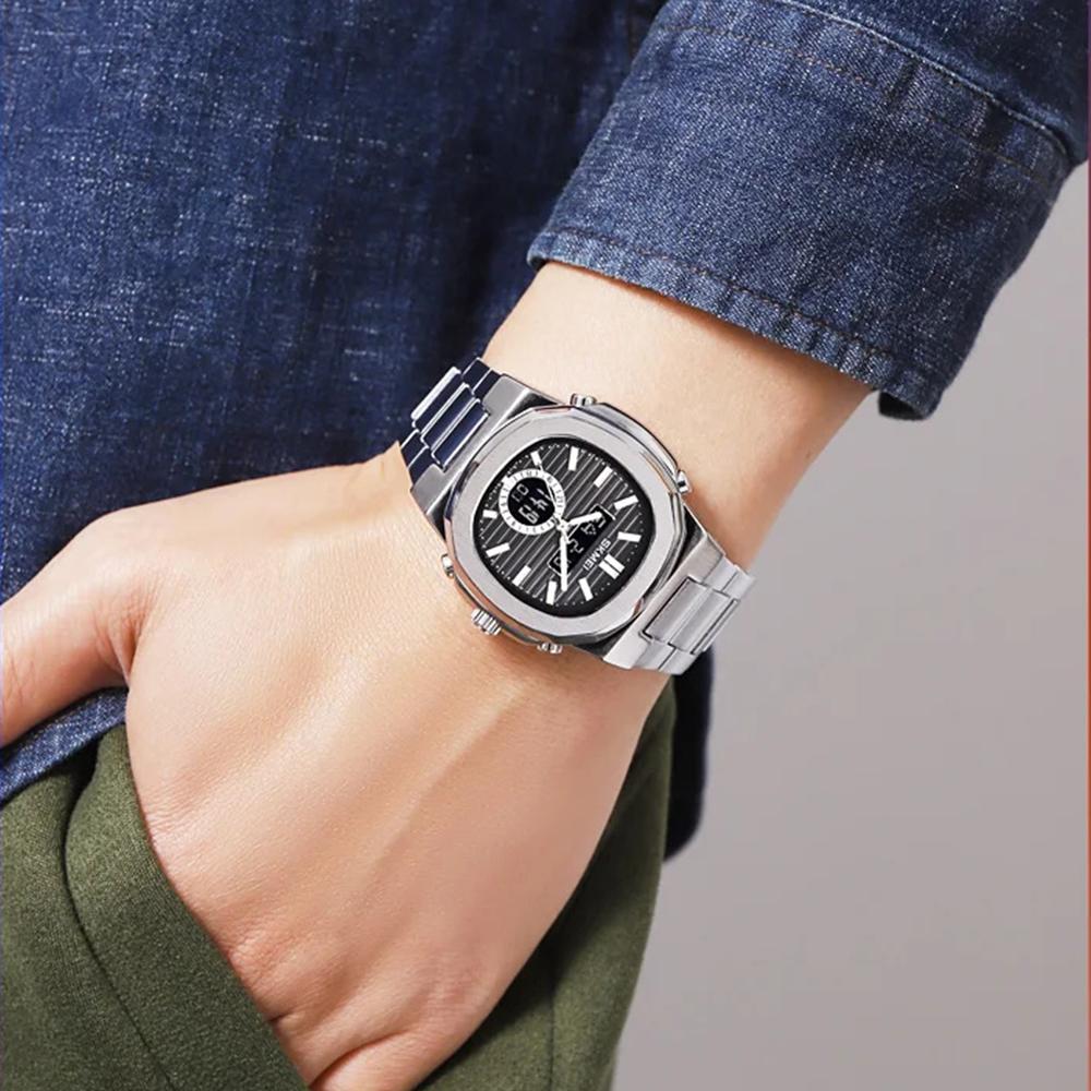 Модные повседневные деловые кварцевые часы с подсветкой и датой, водонепроницаемые наручные часы с цифровым дисплеем Relogio Masculino, мужские часы с будильником