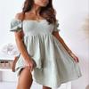 Solid Dress Women Summer Sexy Off Shoulder Dresses Female Slash Neck Backless Puff Sleeve Dress Ladies Elegant Beach Party Dress