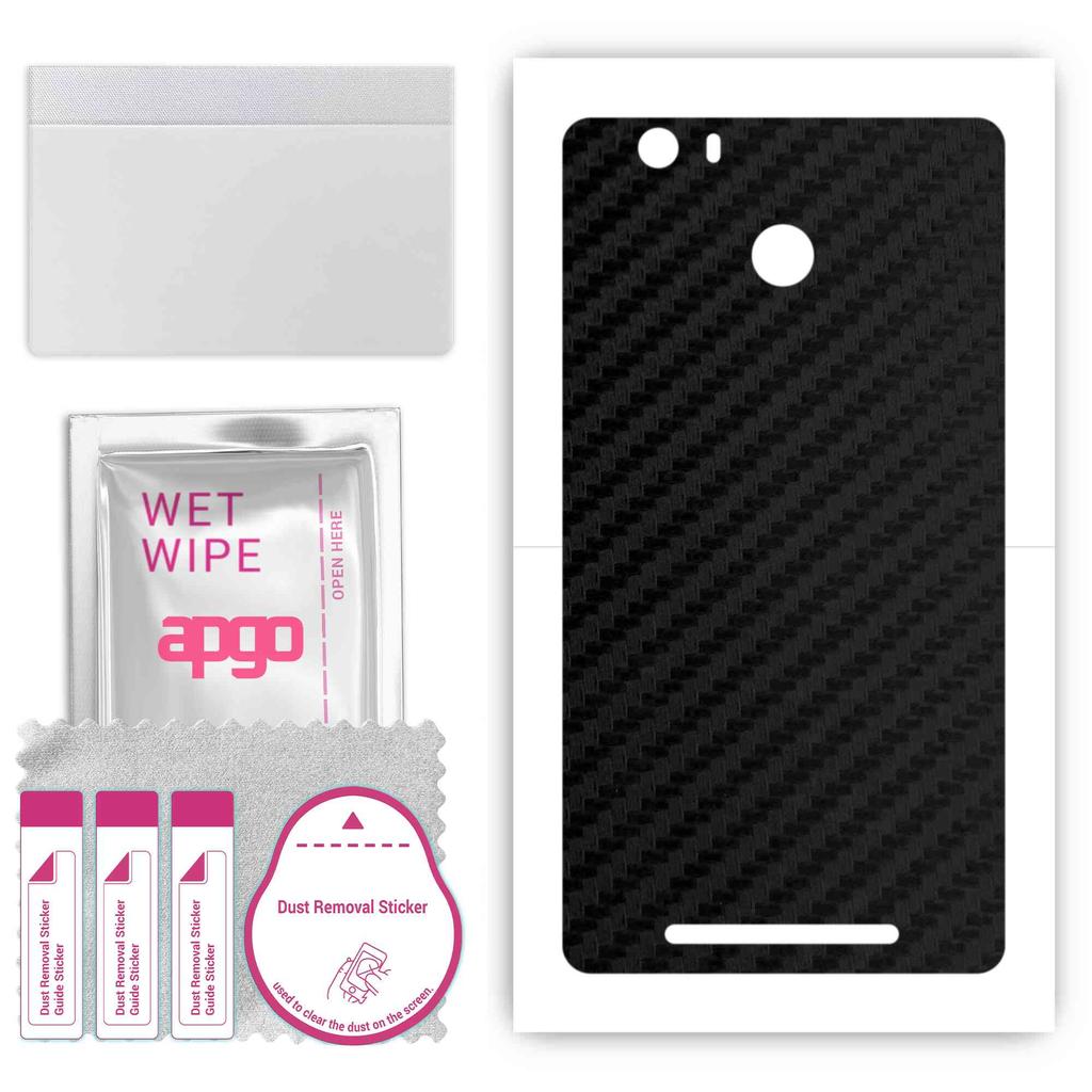 apgo Protective Skin Sticker for the back compatible with Kruger&Matz Flov 4 Plus, Wrap Film, Foil, Vinyl - Pattern Carbon Black