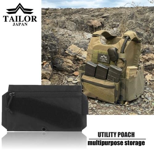 TAILOR JAPAN Utility Velcro Pouch, Airsoft Pouch, Tactical Pouch, Military Pouch, 1000D Nylon (Black)