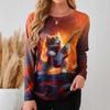 Spring  Autumn Fashion 3D Digital Printed Round Neck Long Sleeve T-shirt Top for Women Shirt