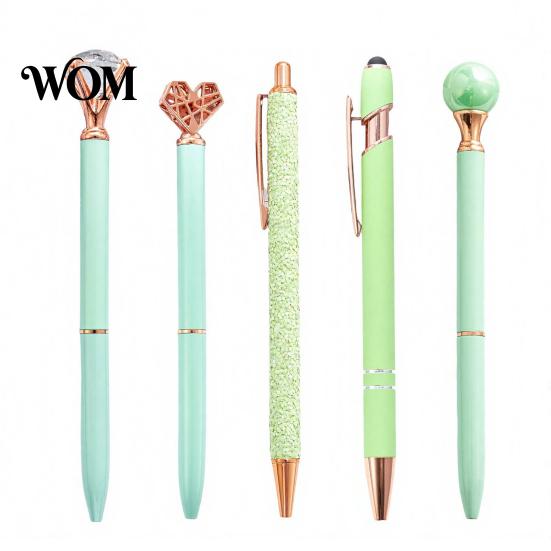 Flowing Glitter Writing Tool 5PCS Metal Diamond Ballpoint Pens, with Sparkling Rhinestone Decor, Crystal Office Pen Smooth Press Mechanism Pen,