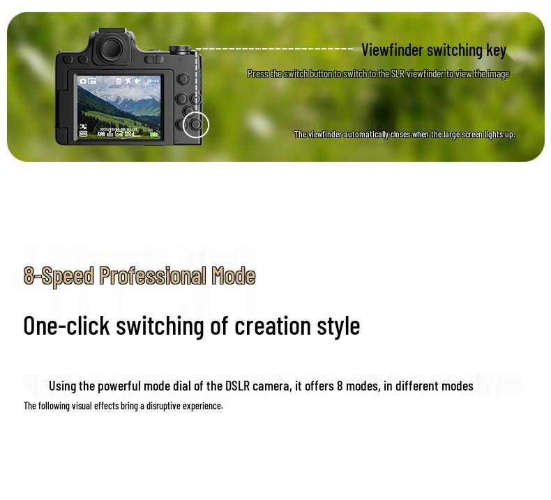 DC101 Mirrorless DSLR Camera with 68MP, Viewfinder, HD Beauty Selfie, and Retro Filters