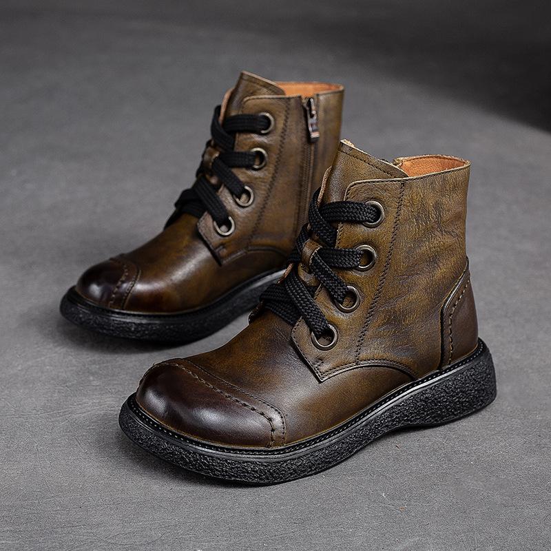 Fashion GKTINOO Genuine Leather Women Short Boots 2025 New Winter Round Toe Ziper Solid Color Handmade Retro Ankle Boots