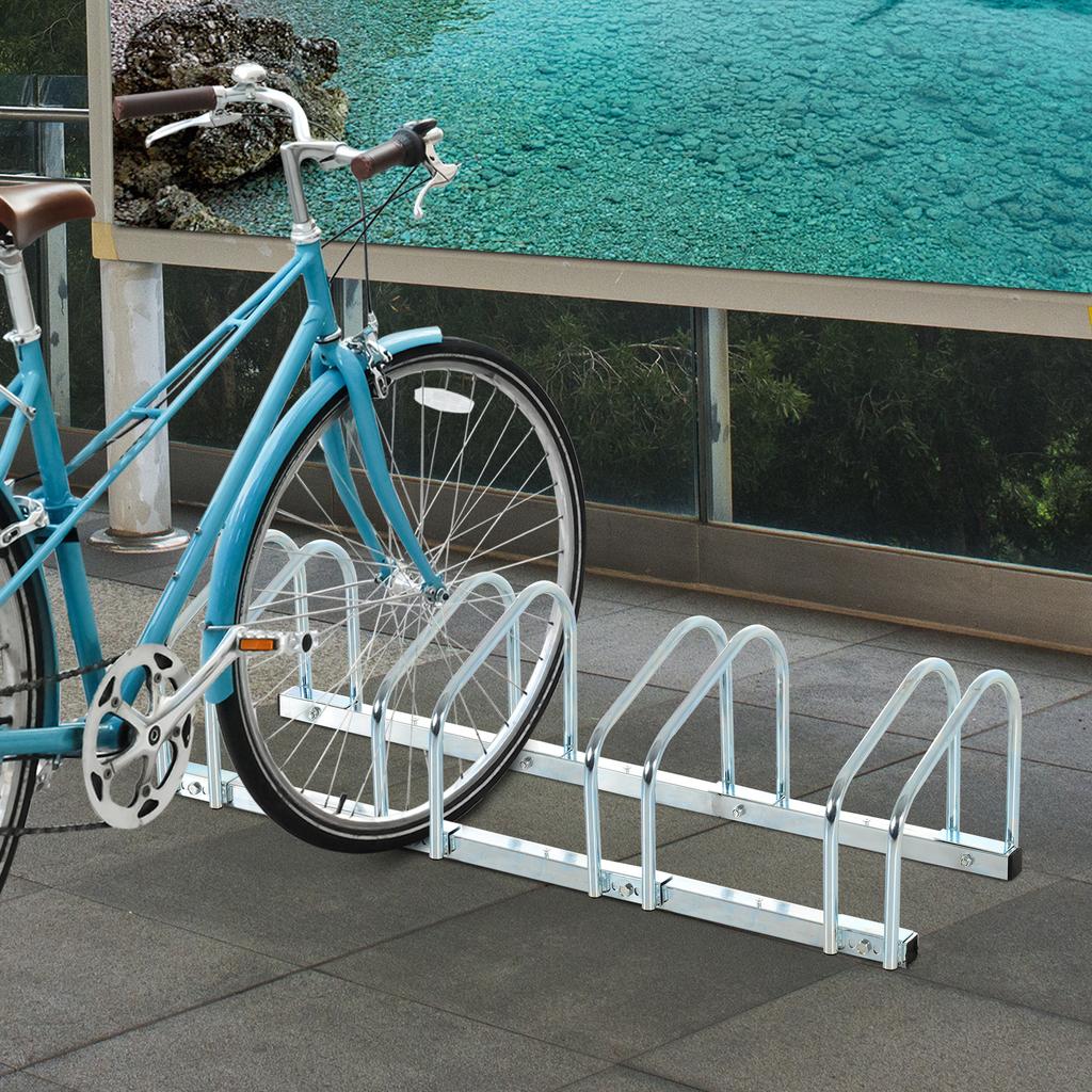Bike Stand Parking Rack Floor Or Wall Mount Bicycle Cycle Storage Locking Stand (5 Racks Silver)
