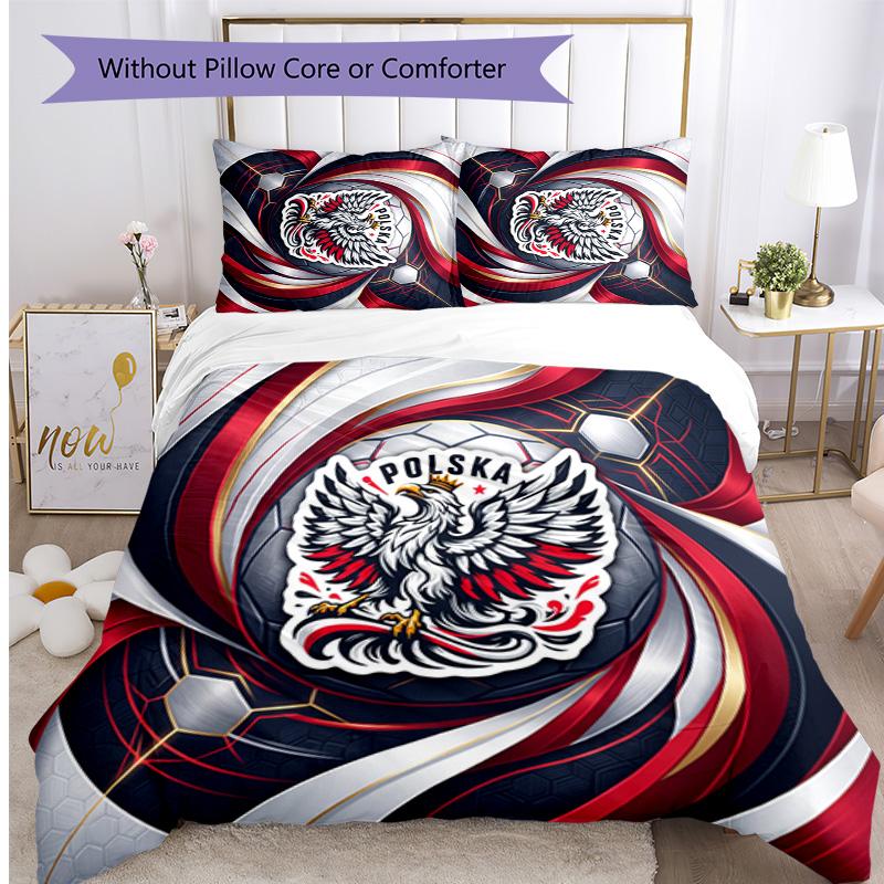 Poland Football Printed Bedding 3 Piece Set Cozy Breathable Bed Cover Set as Housewarming Holiday Gift