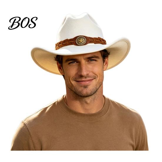 Elegant Fedora for Daily Use Unisex Western Cowboy Hat, Wool Felt Hat with Faux Leather Outdoor Travel Band, Retro Wide Brim Cowgirl Men Women Fashion