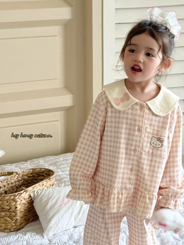 Hey Darling Small Curls Princess Girls' Korean Single-Breasted Pajama Set - Spring/Autumn