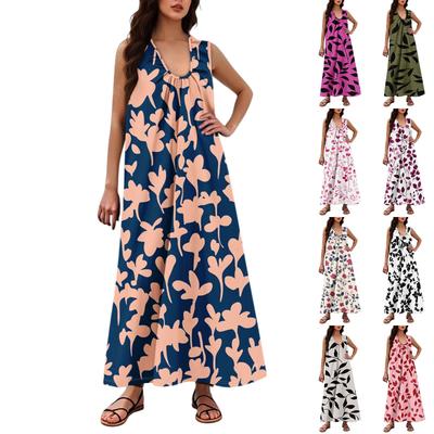 Женская Мода Повседневная А-силуэт Цветочный Принт Эффект Молотка Свободная Длинная Юбка с Карманами