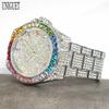 UNIGUET Rainbow Diamond Watch For Man Fashion Hip Hop Iced Out Bling Quartz Wrist Watch With Calendar Reloj Hombre Dropshipping