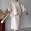 2023 Autumn European & American Solid Color Loose Top and Casual Midi Skirt Set