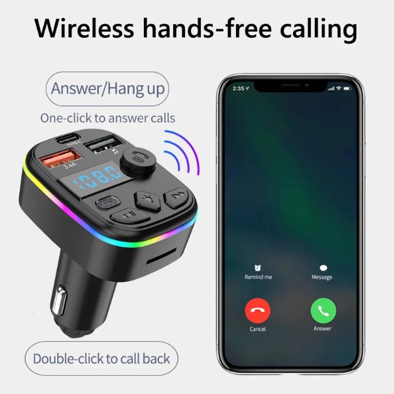 Автомобильное зарядное устройство для телефона, Bluetooth-плеер для громкой связи, Цветная быстрая зарядка для автомобиля, Многопортовый зарядный кабель, Зарядная головка