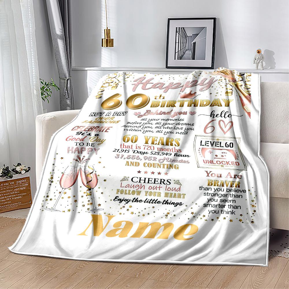 Birthday Style Customize Text Blanket Throw Personalized Blanket Soft Warm Cozy for Picnics Bedding Seaside Living Room Ideal for All Seasons
