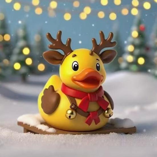 Рождественская фигурка утки Санта-Клаус Олень Эльф Снеговик Статуэтка утки Полимерная смола Скульптура животного Рождественская праздничная вечеринка Настольное украшение Орнамент