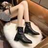 2024 Новые модные весенне-осенние женские сапоги на толстом каблуке с квадратным носком, тонкие белые короткие сапоги, короткие флисовые сапоги