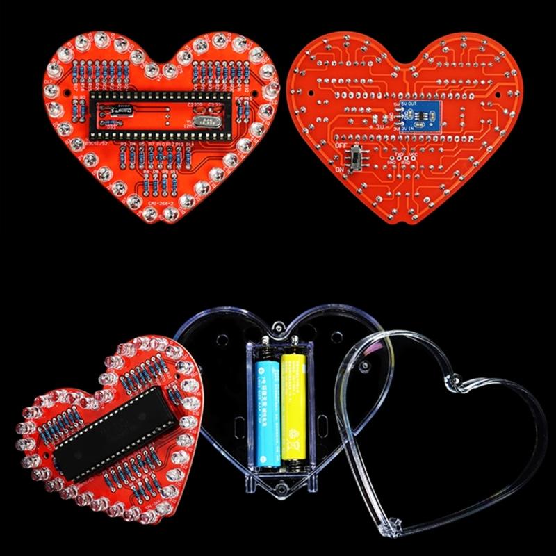 32 RGB светодиода DIY Набор для пайки в форме сердца Обучающий набор по электронике для студентов и любителей рукоделия Подарок