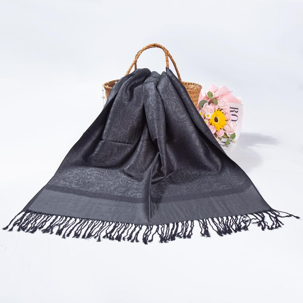 Этнический стиль Пейсли Пашмина Хиджаб Шарф с Жаккардом и Кисточками