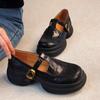 Sheepskin Version~ Retro Muffin Sole T-shaped Buckle Round Head Mary Jane Shoes Women's Height Increase Leather Single Shoes Versatile Small Leather