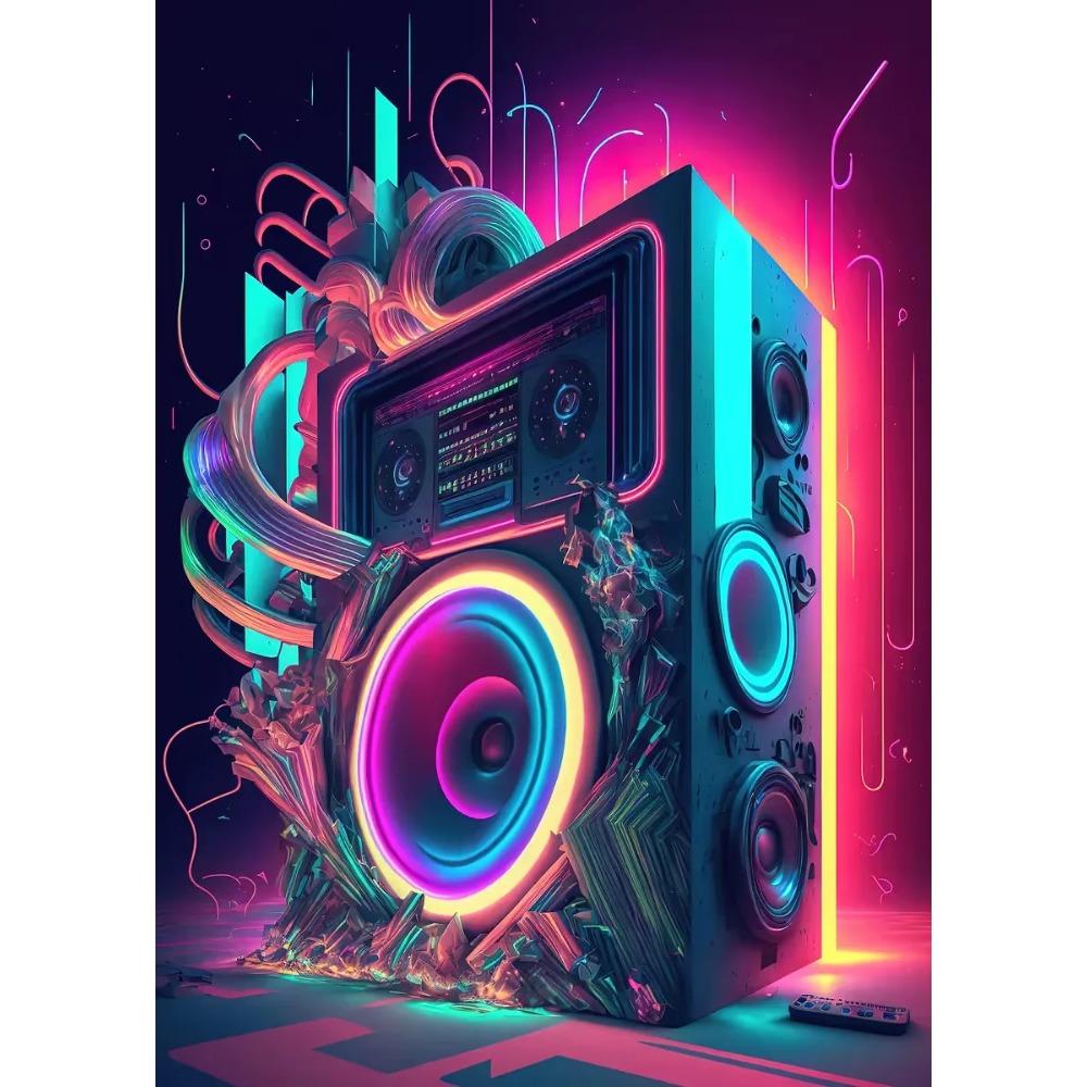 Горячая живая музыка Неоновые наушники DJ Постеры Красочный бумбокс Микрофон Принты для вечеринки Холст Картина Настенная картина Домашний декор для комнаты