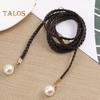 Pearl Waist Chain Elegant Vintage Imitation Leather Slim Belt with Knot for Women for Party Dresses Pants