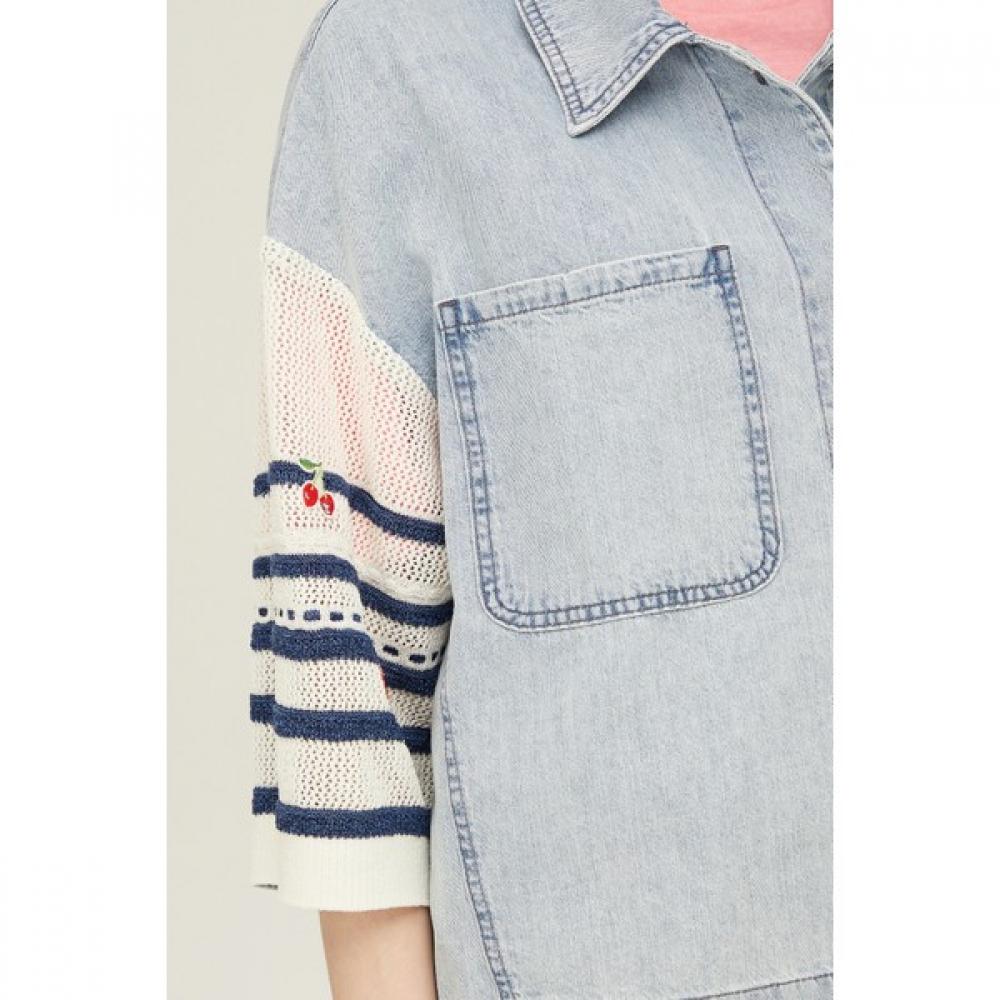 Benetton Джинсовая блузка Benetton с трикотажными рукавами Babla2531