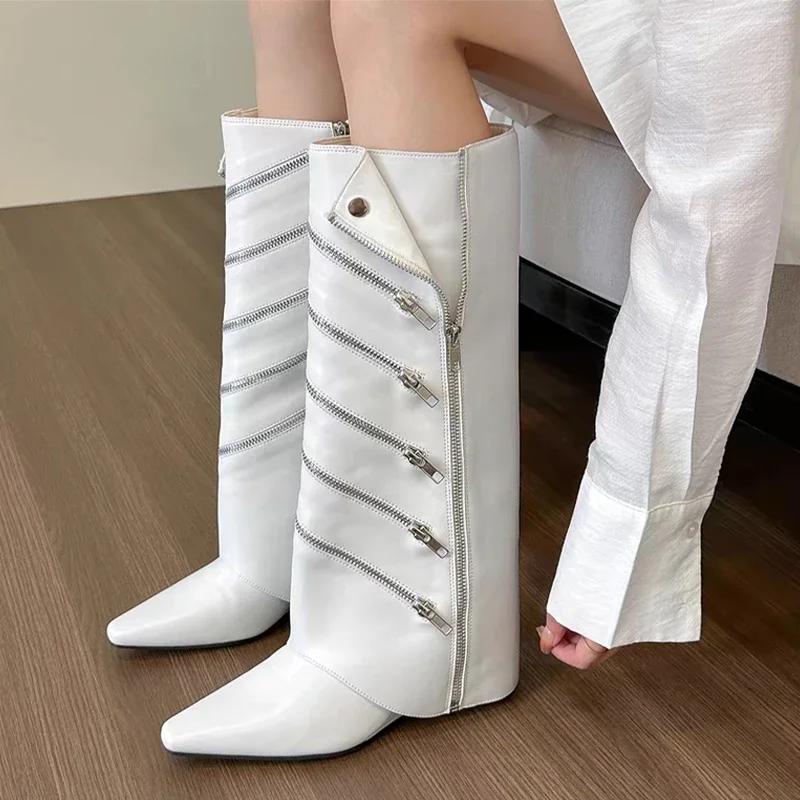 Женские высокие сапоги с острым носком, кожаные туфли, женские, зимние, новые, челси, на молнии, зимние, готические, гладиаторские, мотоциклетные ботинки 2024 года