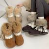 Меховые цельные зимние ботинки на толстой подошве женские 2025 новая зима пушистые ботинки на одной педали с плюшевыми теплыми хлопковыми ботинками