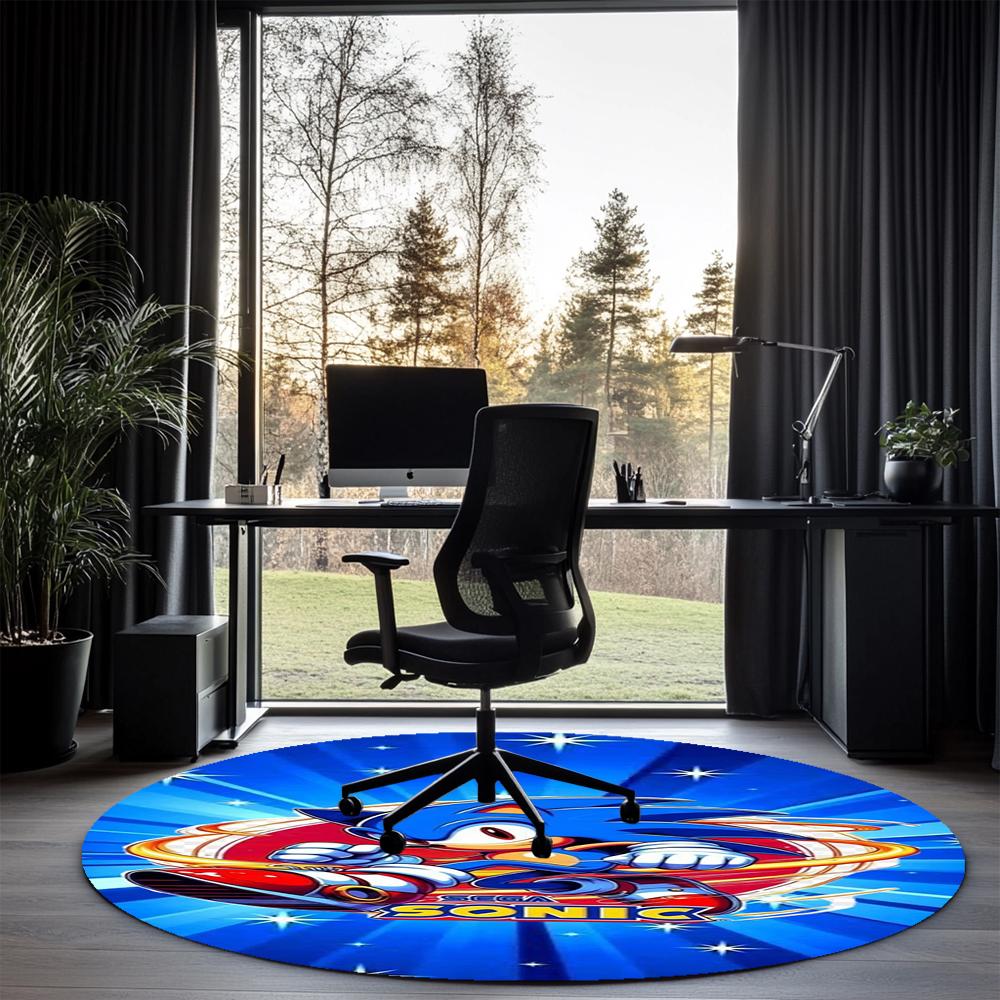 Sonic Printed Round Rug Carpet Chair Rug Area Rug Entryway Doormats,for Office Chair Living Room Bedroom Kitchen Room.