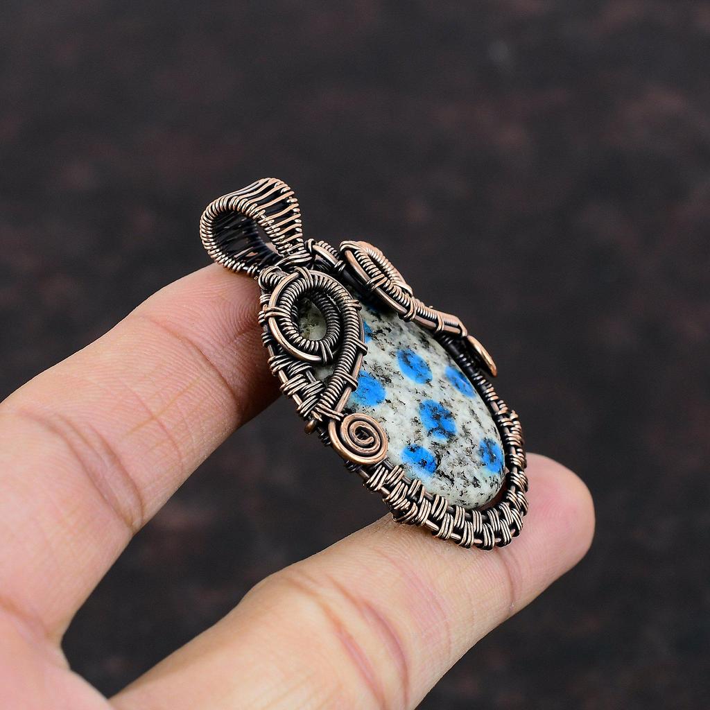 Кулон из яшмы K2, медная проволочная обертка, подвеска ручной работы с драгоценными камнями, медная бижутерия, дизайнерская подвеска, подарок для матери, проволочная обертка