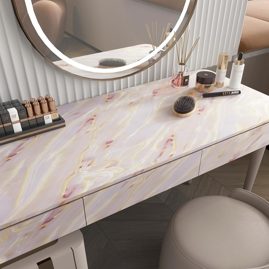 Boobest Ширина 80 см x Длина 9 м Золотисто-розовые обои Наклейка Кухня Водонепроницаемый мраморный лист для фотографии Мраморный ремейк лист Плитка Дверь Фусума Стол