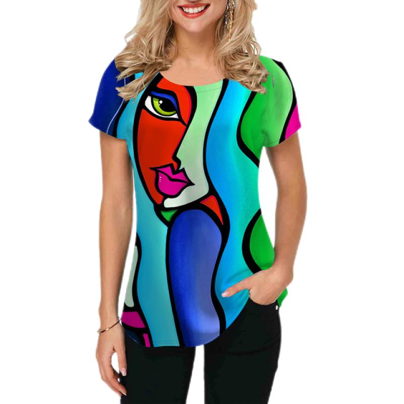 2023 Women T-shirts Abstract Painting Graphic T-shirts Short-Sleeved Tops Fashion Designer Apparle Summer For Ladies Tees New