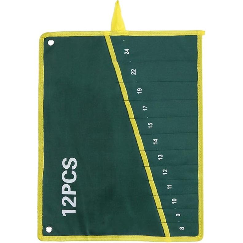 Pockets Spanner for Tool Roll, 1Pc 6/8/10/12/14/25 Pockets Spanner Wrench Tool Roll Up Storage Bag Green(10PCS)