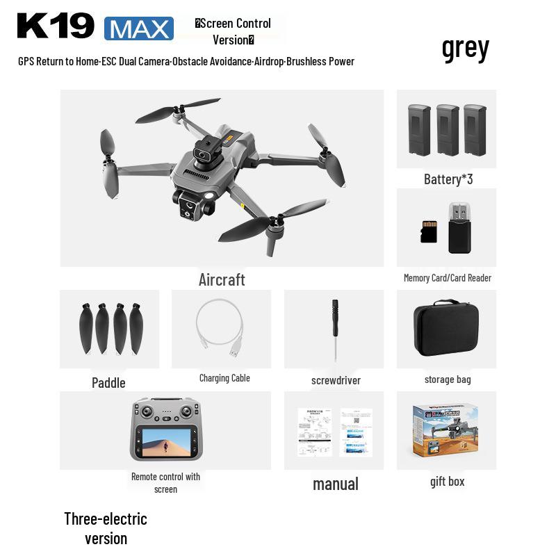 K19MAX GPS Drone with HD Camera, Screen Controller, Brushless Motor, and Remote Control.