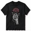 Dark Rounisextic Skeleton Hand Hold Rose Tshirt Gothic Art Tee Halloween Gift For Gothic Style Cotton Unisex Fashion Y2k Top