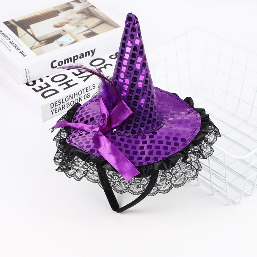 Halloween Witch Hat Headband for Halloween Costume Dress Up Party Supplies Hat Headband Lace Gloves Short Black