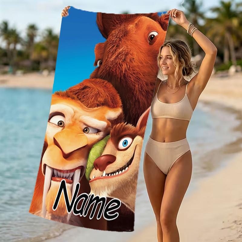 Customizable personalized beach towels Ice Age Dawn of the Dinosaurs themed designs.Suitable for the beach, yoga, sports;ideal as beach accessories